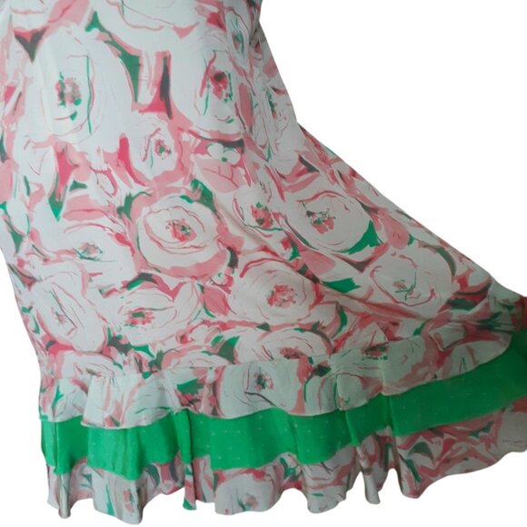 Kenzie Y2K Vintage All Silk Floral Lace Strappy Babydoll Dress Tiered Ruffles 14 - Picture 8 of 10